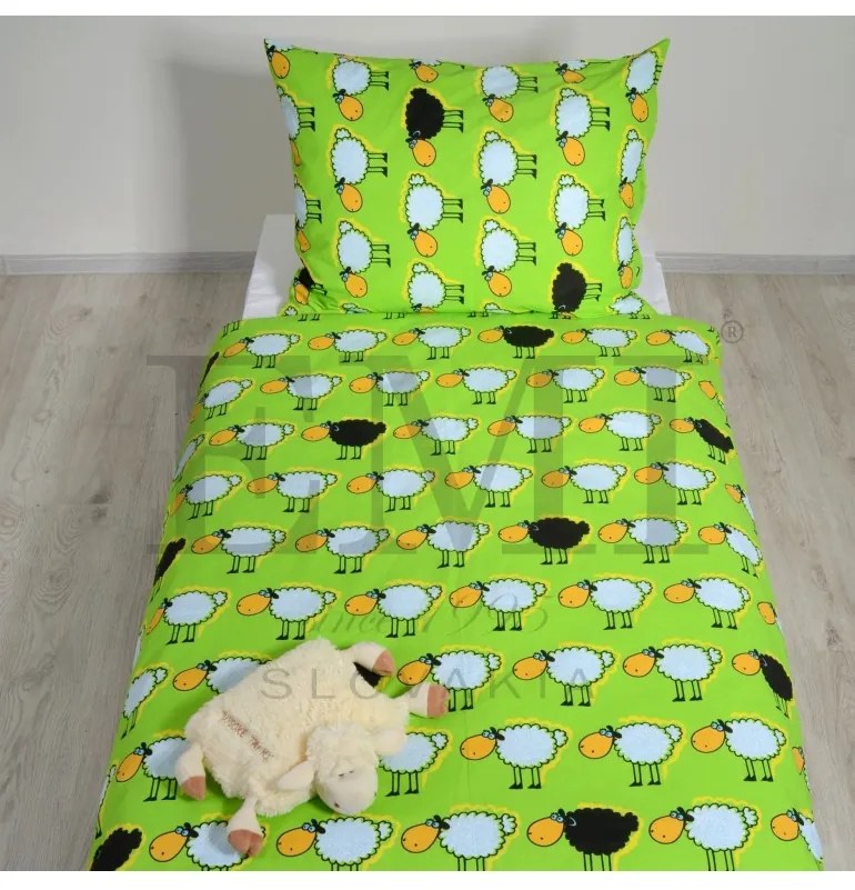 Obliečky detské bavlnené ovečky zelené EMI, Detský set 90x130 + 45x65