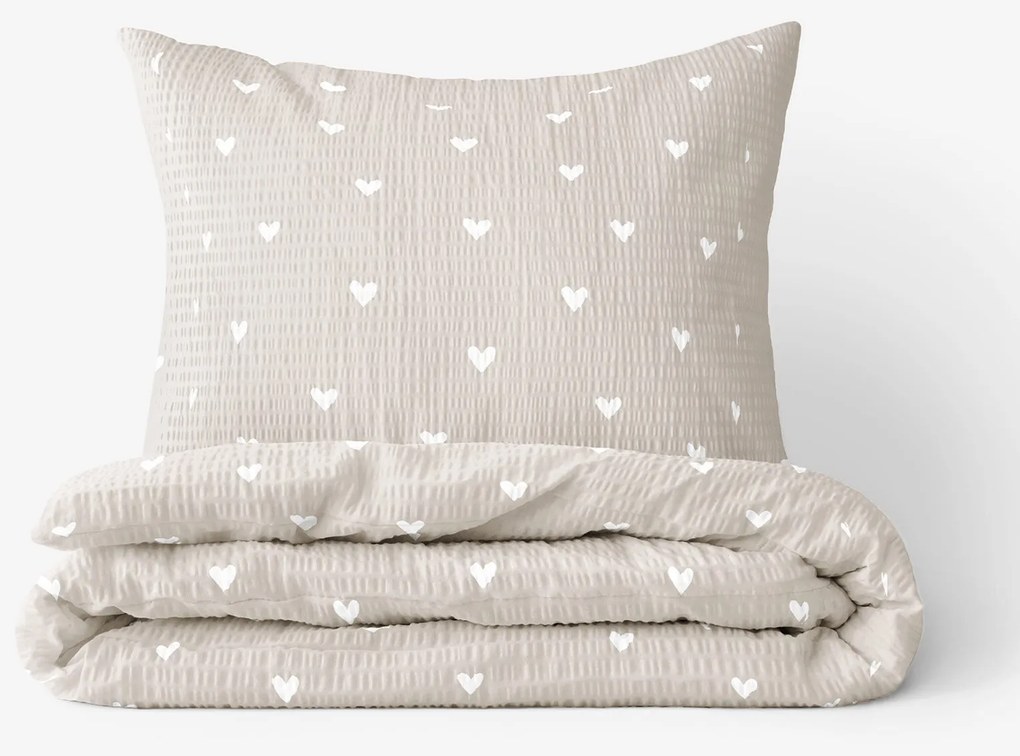 Goldea krepové posteľné obliečky - srdiečka na latte 140 x 200 a 70 x 90 cm