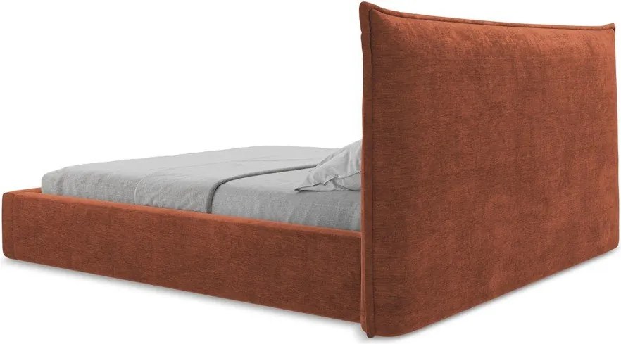 Čalúnená dvojlôžková posteľ s úložným priestorom s roštom 140x200 cm v terakotovej farbe Esala – Makamii