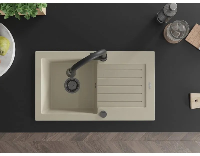 Mexen Pablo, 1-komorový granitový drez 752x436x161 mm a drezová batéria Elia, béžová, 6510-69-670101-70