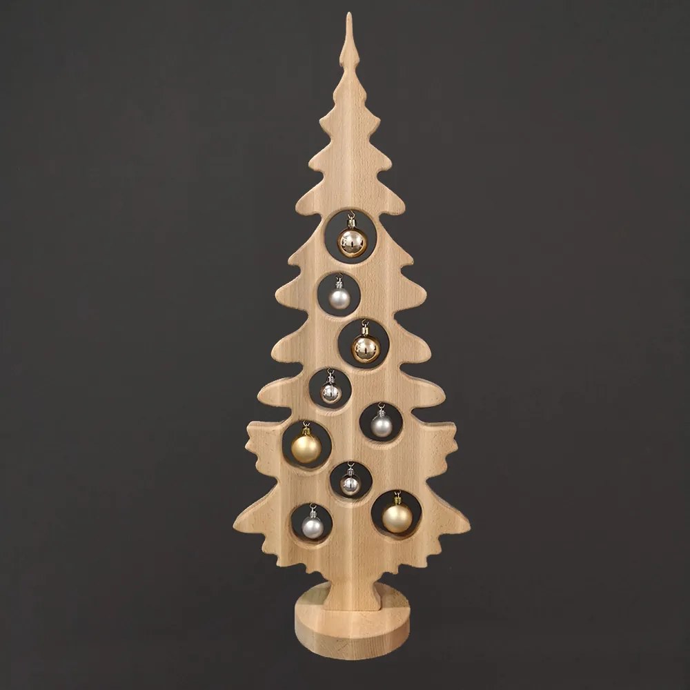 AMADEA Dekorácia vianočný strom na podstavci s guľami prírodná 75 x 30 cm, český výrobok