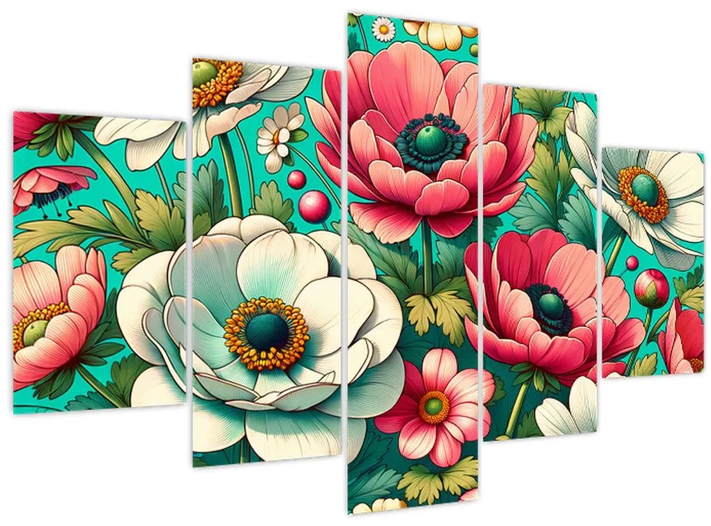 Obraz - Kvety na modrom pozadí (150x105 cm)