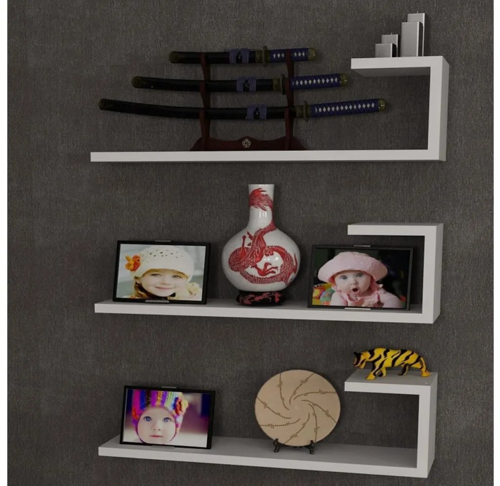 SADA 3x Nástenná polica EMILY 18x60 cm biela