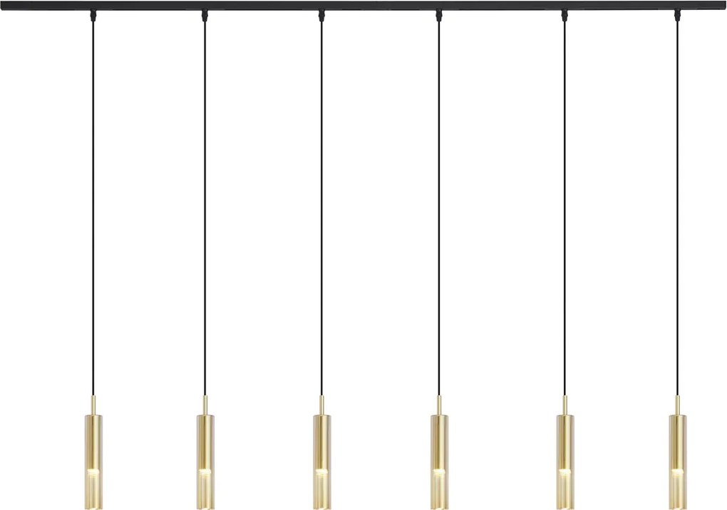 Moderný koľajnicový systém čierny so 6 závesnými svietidlami zlatý s jantárovým sklom 1-fázový - Slimline Loyce