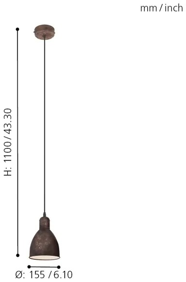 Eglo 49492 - Luster PRIDDY 1 1xE27/60W/230V