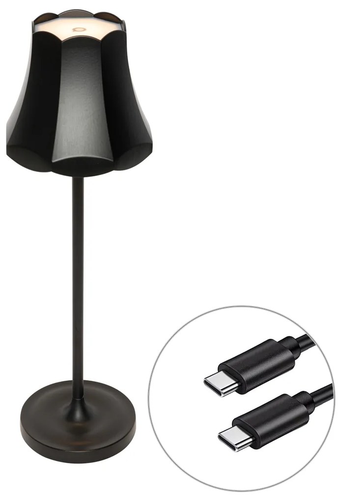 Retro stolná lampa čierna nabíjateľná IP44 - Granny
