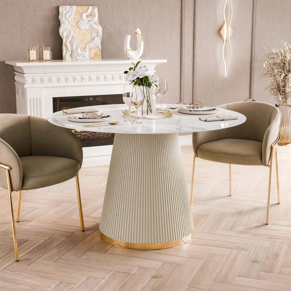 JEDÁLENSKÝ STÔL NAZARIO BIELY MRAMOR + BÉŽOVÝ 120 cm