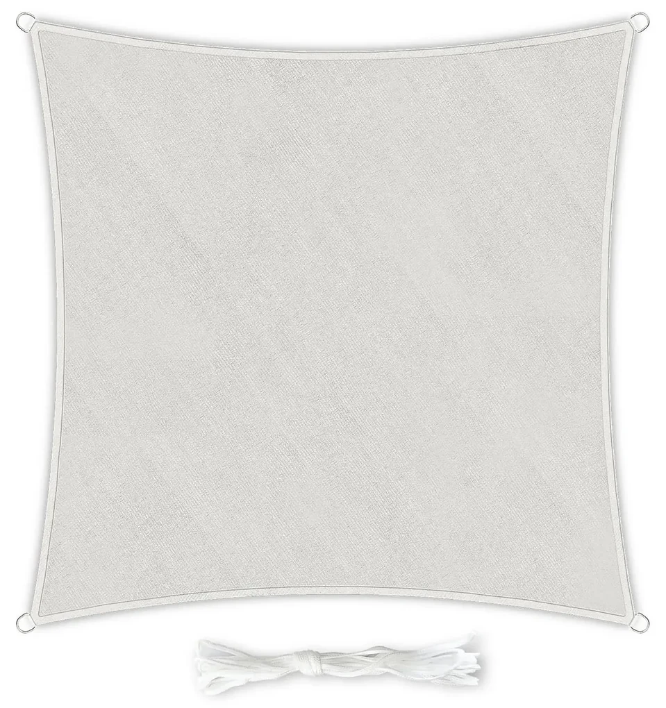Štvorcová slnečná clona, 4 x 4 m, s upevňovacími okami, polyester, priedušná