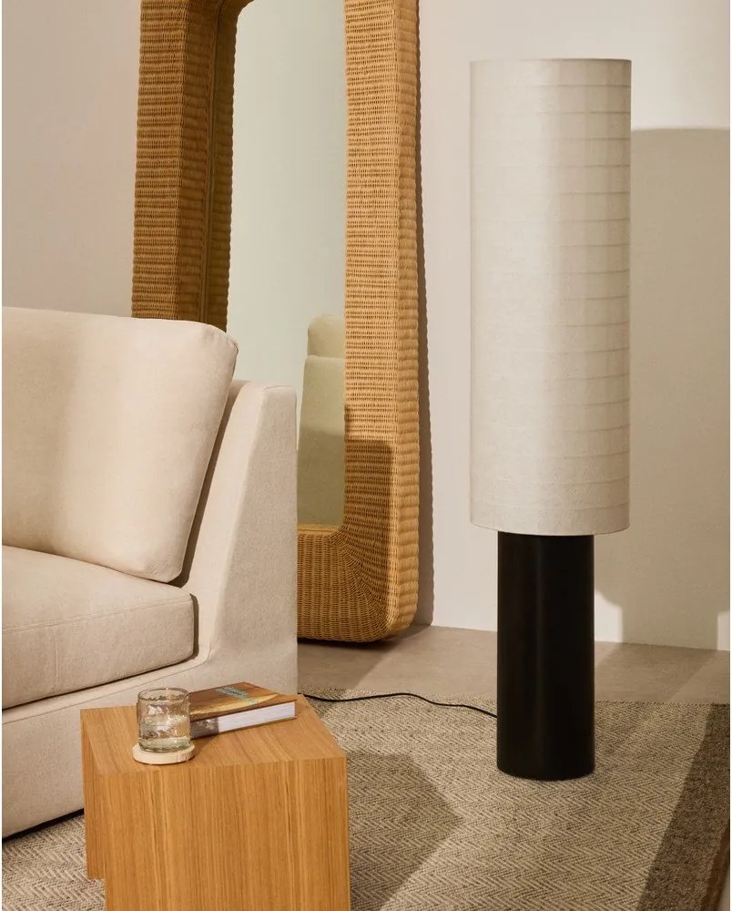 Biela/čierna stojacia lampa s textilným tienidlom (výška 142 cm) Dulan – Kave Home