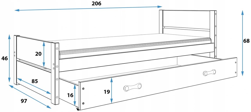 Interbeds Jednolôžková posteľ Bartek pre teenagerov 200x90 s matracom - biela