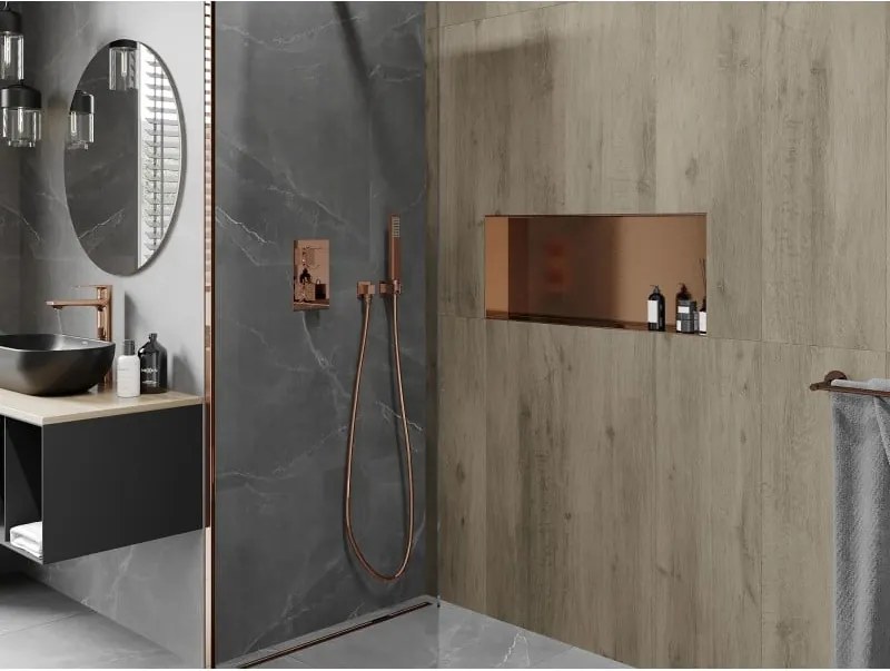 Mexen X-Wall-NR, polica na zapustenie bez príruby 75 x 30 cm, medená matná - 19C1753010