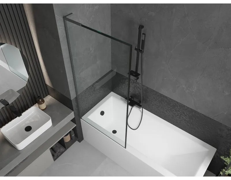 Mexen Next L, 1-krídlová vaňová zástena 80 x 150 cm, 6mm číre sklo-čierny vzor, grafitový profil, 895-080-000-03-70-95