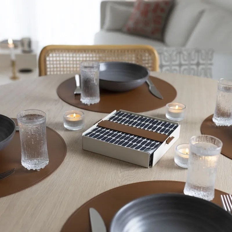 Okrúhle prestieranie, recyklovaná koža / hnedé