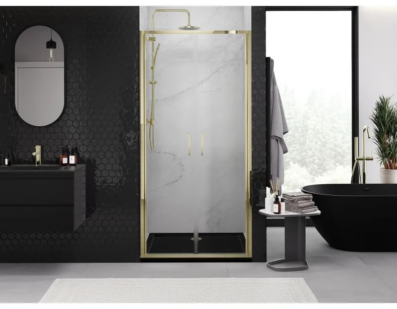 Mexen Exo, dvojité výklopné sprchové dvere 70 cm, číre sklo, zlatá, 814-070-000-50-00