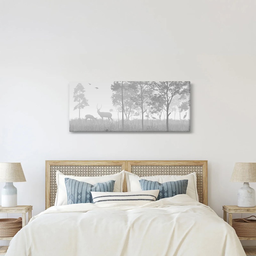 Obraz - Lúka s jeleňami (120x50 cm)