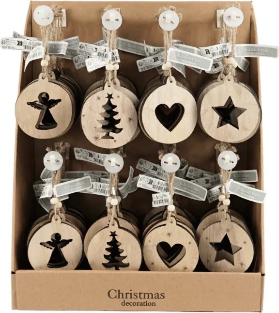 Vianočná ozdoba RUSTIC JOY drevená 7,5 cm - rôzne vzory