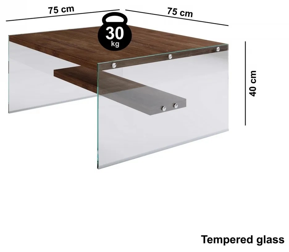 Konferenční stolek GLASS 75 cm ořech
