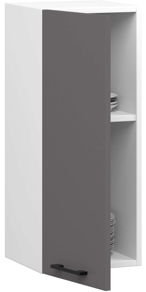 Závesná kuchynská skrinka OLIVIE 30x72 cm matná biela/matná grafitovo šedá