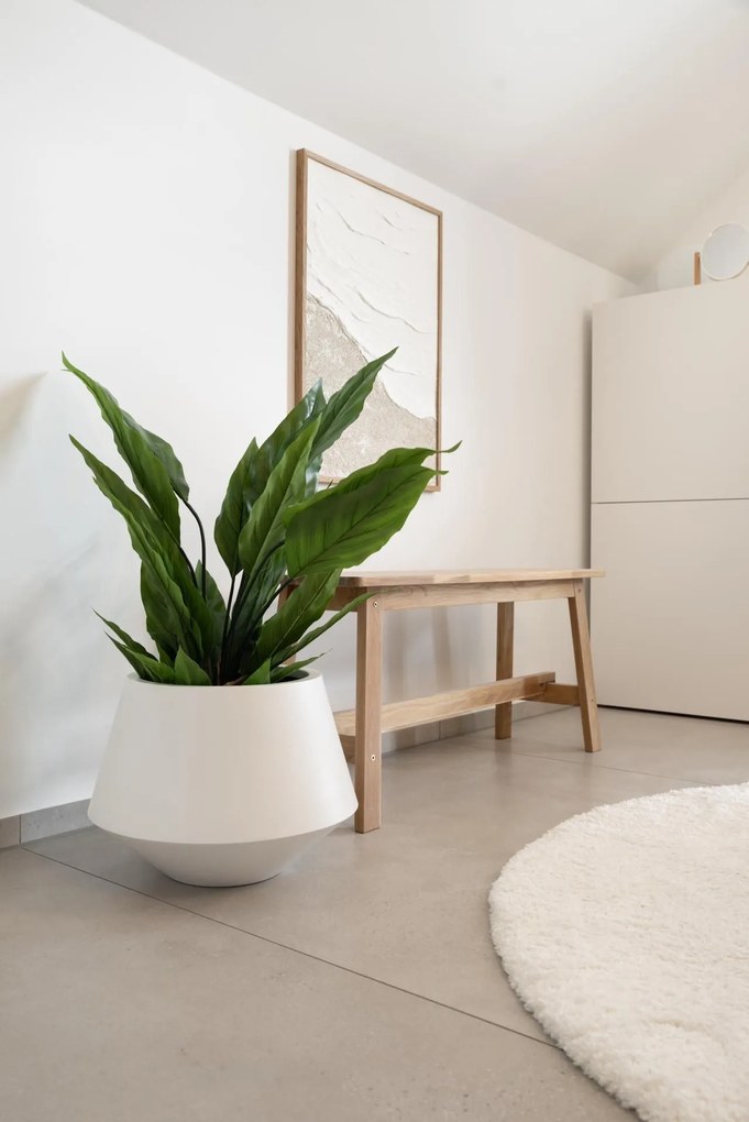 Okrúhly kvetináč BERBELIT, sklolaminát, výška 30 cm, biely