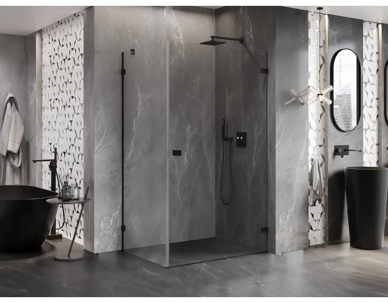 Mexen Lunar-B pravostranný výklopný sprchový kút 85 x 80 cm, číre sklo, čierna matná, 832-085-080-70-00-P