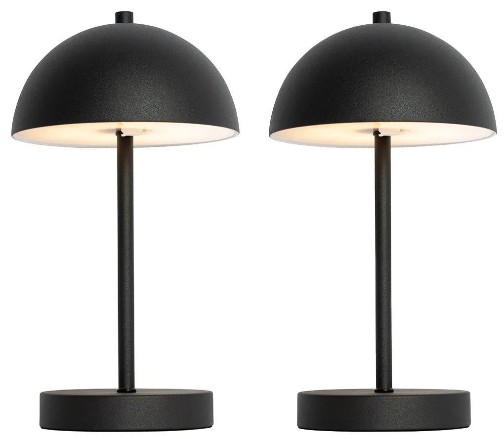 Sada 2 vonkajších stolových lamp hríb čierny nabíjateľný - Keira