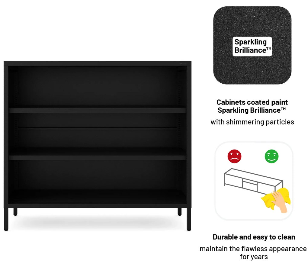 Čierny kovový regál s policami LUCA Modern 1000 x 900 x 350 mm