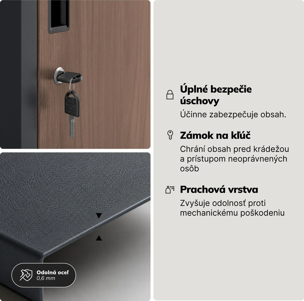 Šatníková skriňa BHP, zamestnanecká, jednotlivá, 2 priehradky s tyčou, antracitová/orech, 316,5x1850x450 mm: IGOR 1 Plus Eco Design