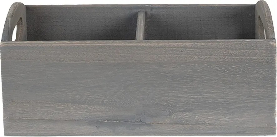 Šedá antik drevená debnička s priehradkami a držadlom - 30*15*13 cm