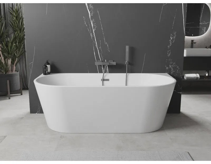 Mexen Oval, voľne stojaca nástenná vaňa 160 x 80 cm, biela, brúsený grafit prepad, 52671608000-95