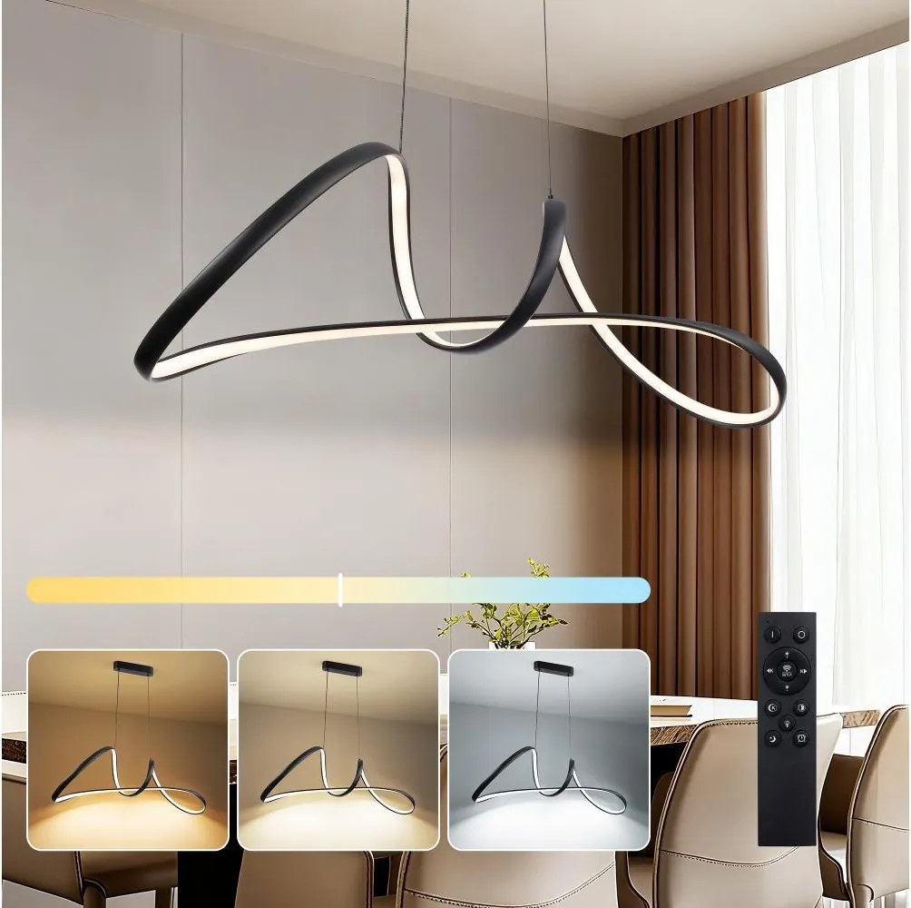 Brilagi-LED Stmievateľný závesný luster TWISTER LED/60W/230V 3000-6000K čierny + diaľkové ovládanie