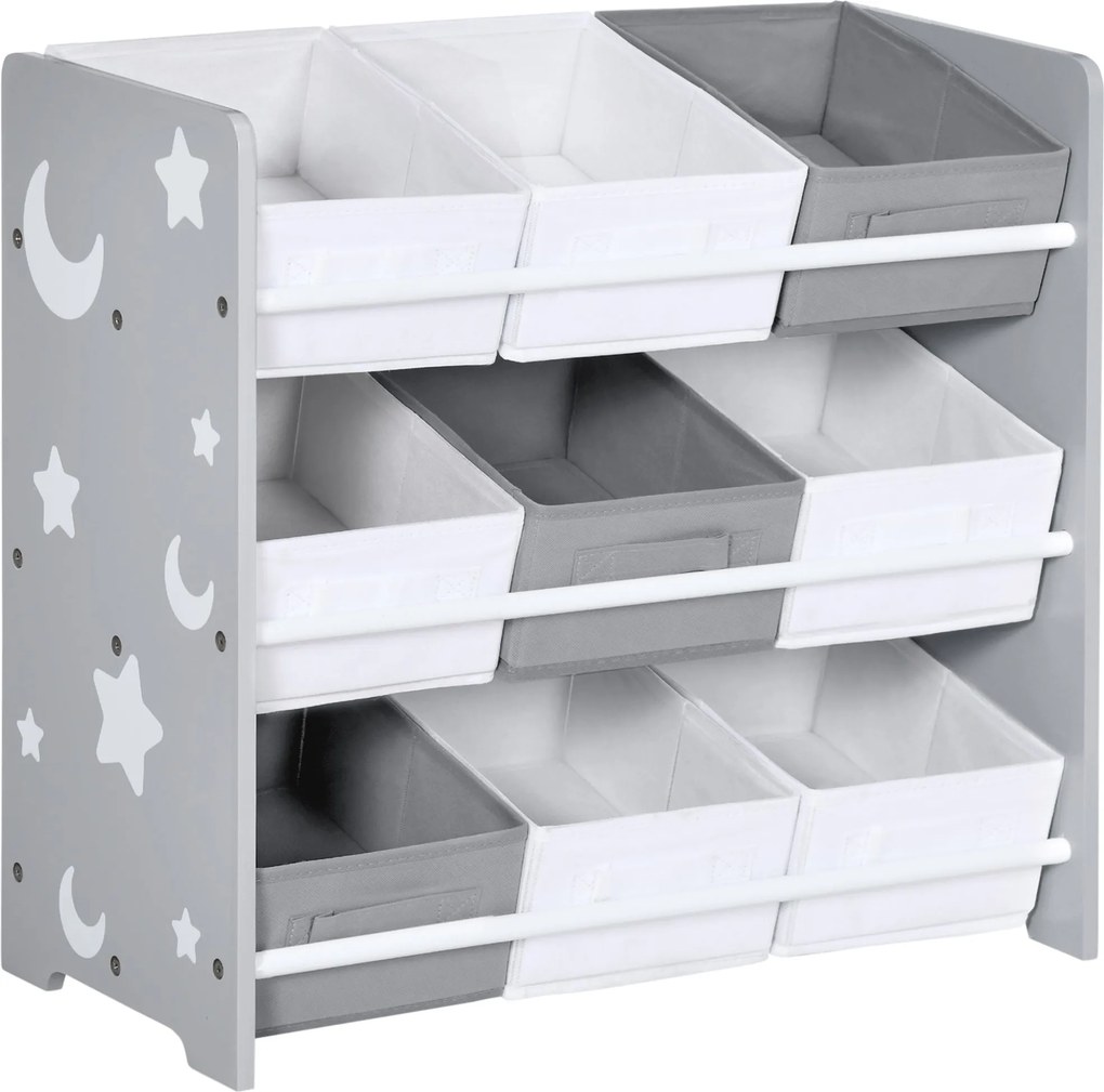 ZONEKIZ Detská polica s 9 odnímateľnými boxmi – Organizér na hračky do izby a jaslí 63x30x60 cm Sivá | Aosom