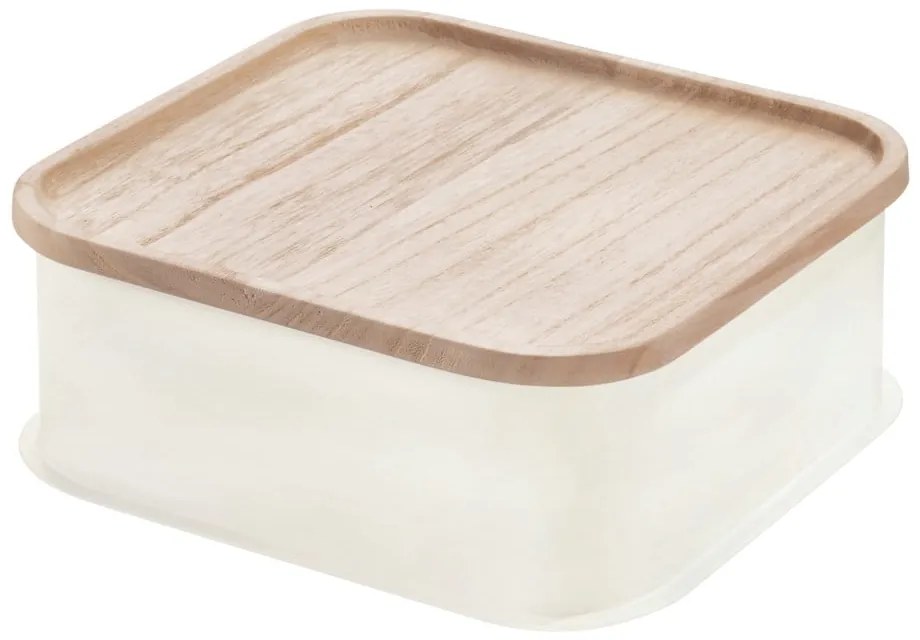Biely úložný box s vekom z dreva paulownia iDesign Eco, 21,3 x 21,3 cm