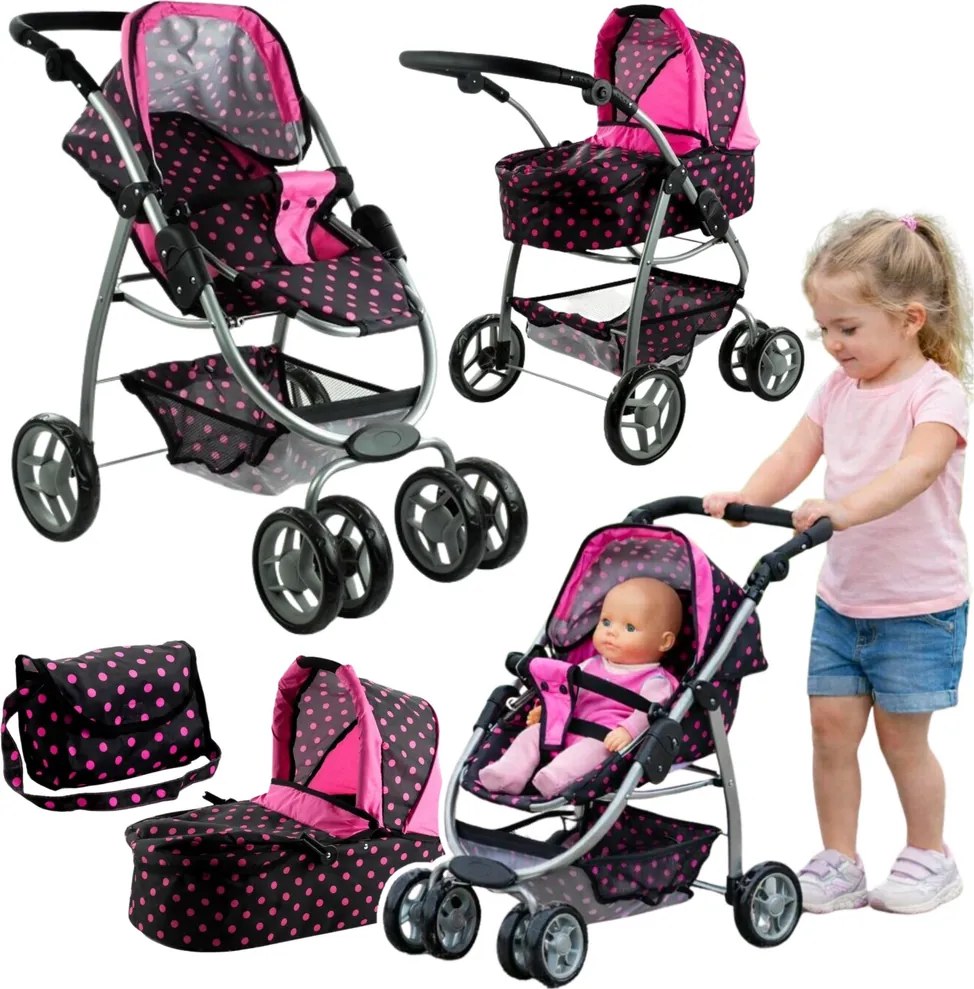 Kočík pre bábiky Alice Deep, kočík, prenosná postieľka 2v1