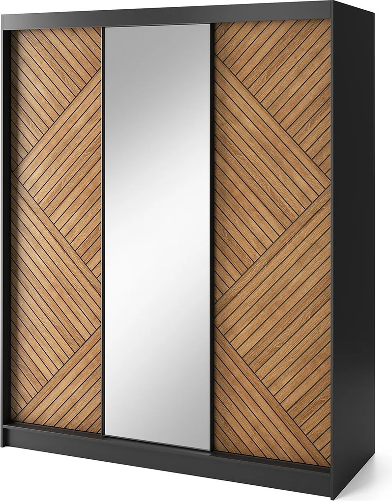 Šatní skříň Marrphy se zrcadlem 180 cm dub Caramel/černá