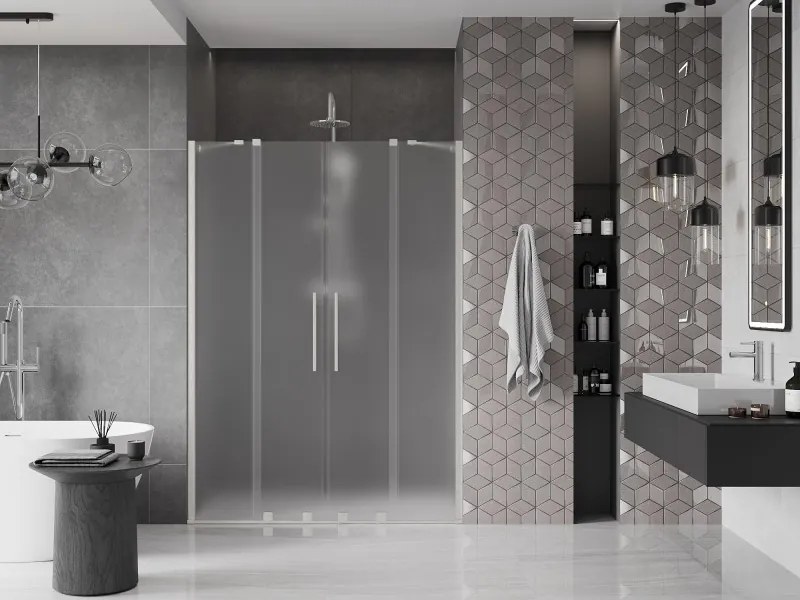 Mexen Velar Duo, posuvné sprchové dvere do otvoru 160 cm, 8mm sklo námraza, brúsená oceľ, 871-160-000-32-97
