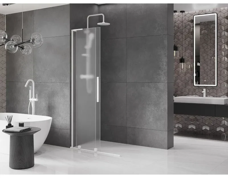 Mexen Velar L, posuvná sprchová zástena Walk-in 120 x 200 cm, 8mm sklo námraza, biela matná, 871-120-003-33-20