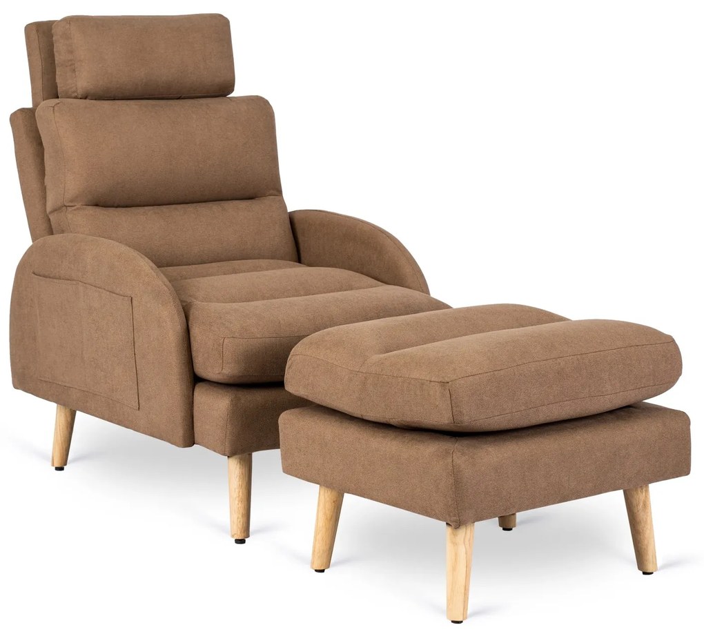 Polohovacie kreslo Henry s podnožkou hnedé