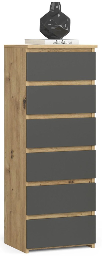 Komoda Cipriano V (dub artisan + sivá). Akcia -23%. Vlastná spoľahlivá doprava až k Vám domov. 1128619