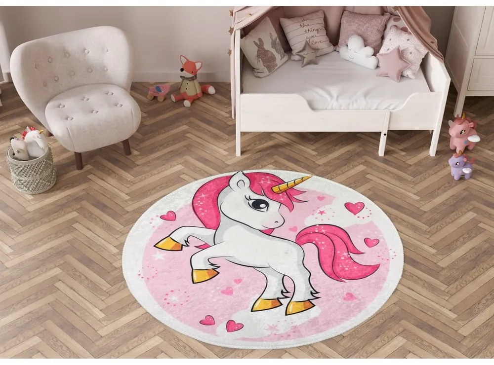 Ružový prateľný detský koberec ø120 cm Pink Unicorn – Vitaus