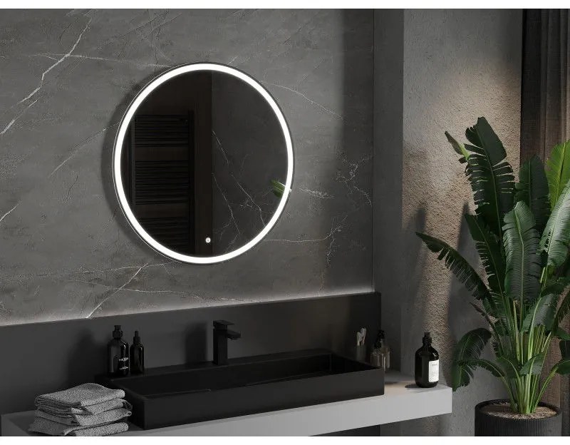 Mexen Gobi, LED okrúhle kúpeľňové zrkadlo s podsvietením 80 cm, 6000K, ochrana proti zahmlievaniu, 9801-080-080-611-00