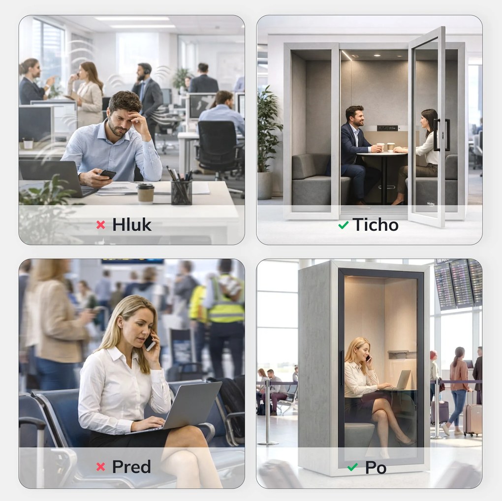 Akustická kancelárska kabína INBOX pre 4 osoby 2200 × 2200 × 1220 mm