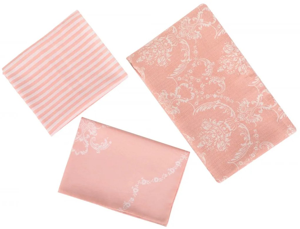 Súprava 4 ks bavlnených obliečok s prehozom púdrová biela/ružová