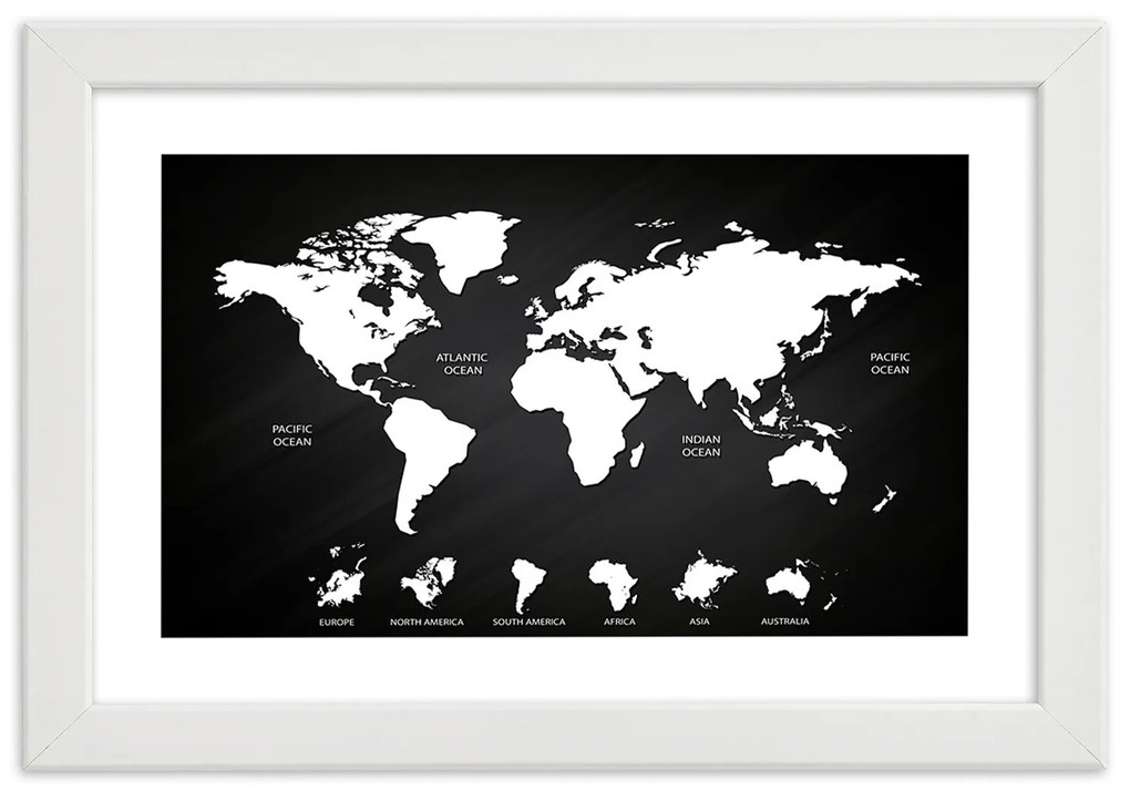 Gario Plagát Kontrastná mapa sveta a kontinentov Farba rámu: Bez rámu, Rozmery: 30 x 20 cm