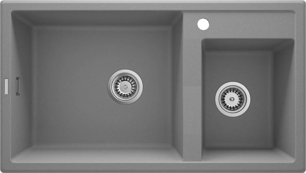 Deante Eridan, granitový drez na dosku 880x500x200 mm, 3,5" + priestorovo úsporný sifón, 2-komorový, šedá, DEA-ZQE_S20B
