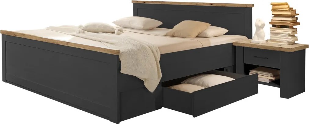 Posteľ s nočnými stolíkmi Locarno 180x200 cm, grafit/dub artisan