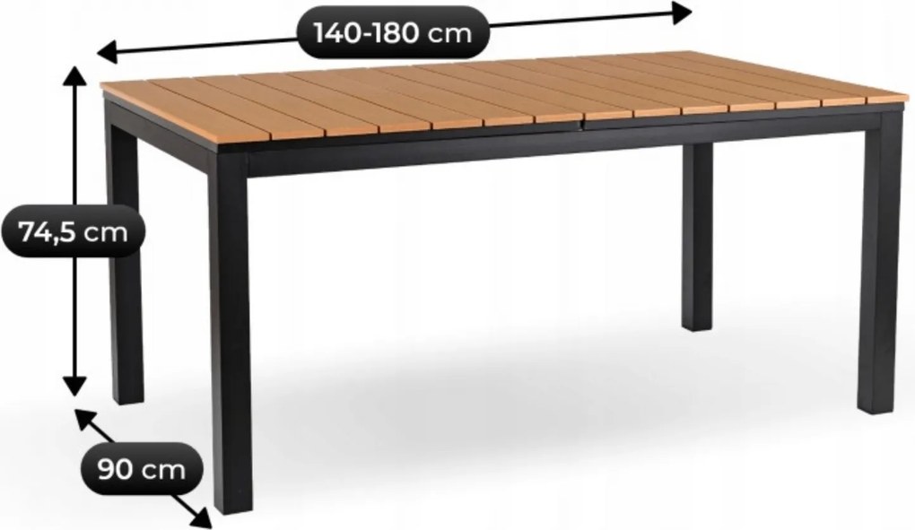 Záhradný stôl obdĺžnikový JOY 140 – 180 cm rozkladací sivý dub/čierna