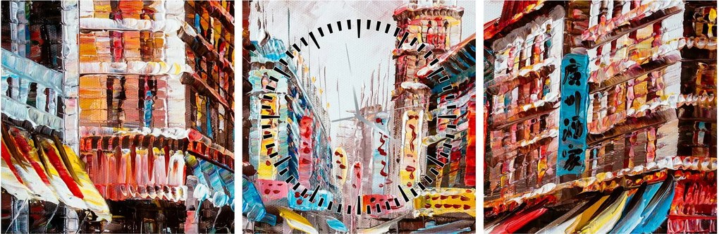 Obrázok - Hong Kong, olejomaľba (s hodinami) (90x30 cm)