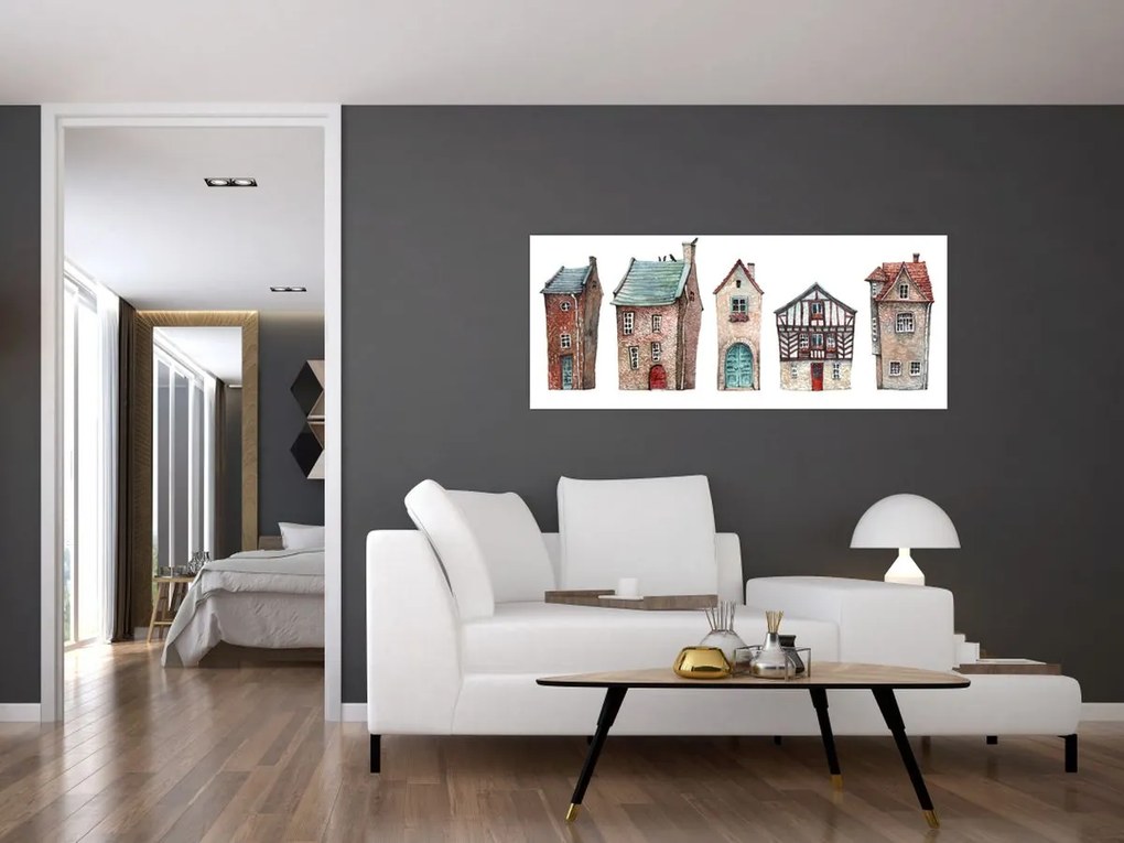 Obraz - Akvarelové domčeky (120x50 cm)