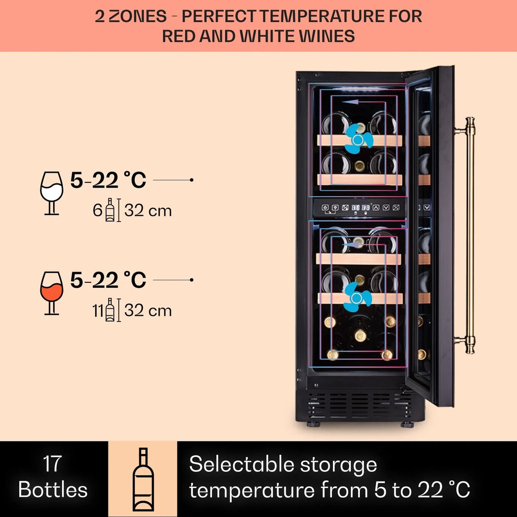 Vinovilla 17 Built-In Duo Vilhelmine Edition, vinotéka, 17 fliaš, 3 farebné LED osvetlenie, sklenené dvierka