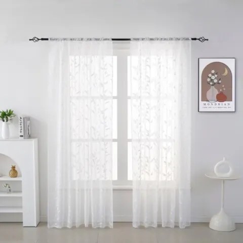 Biely záves FLORIA s kvetinovým vzorom 140x250 cm Zavesenie: Riasiaca páska